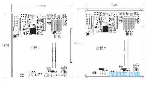 如圖11所示在兩種拼板中PCB單元的邊條位置不同，拼板1中邊條在長邊方向，而拼板2中邊條在短邊方向-深圳宏力捷