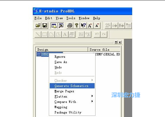 4．右鍵點擊 Serial.EDF 文件，選擇 Generate Schamatics：